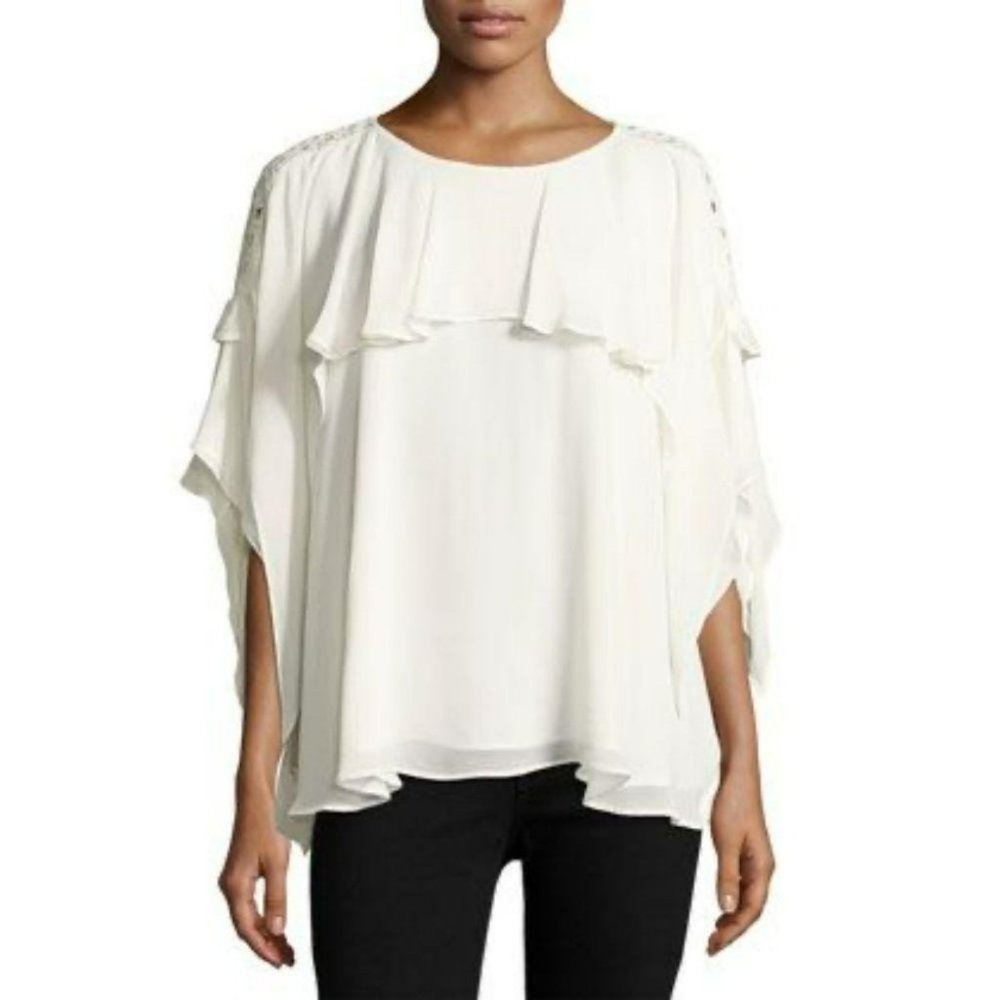 🌹🎁🌹IRO Graham Lace Sleeve White Ruffle Blouse 42/10🌹🎁🌹